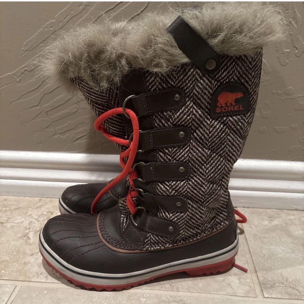 Sorel Tofino Tall Waterproof Winter Boots Brown Herringbone Women’s Size 7 NL290